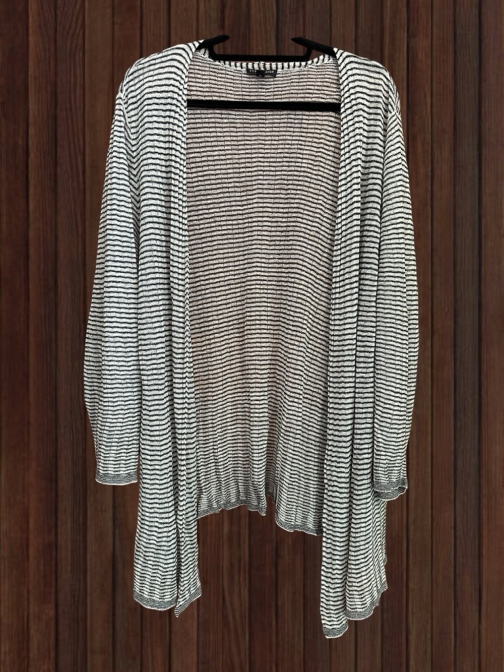 Eileen Fisher Black & White Striped Open-Front Cardigan